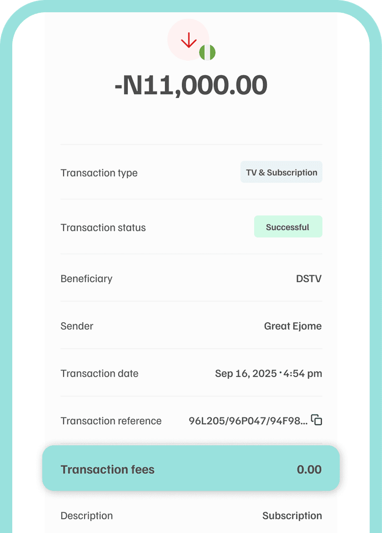 Transaction receipt showing no fees