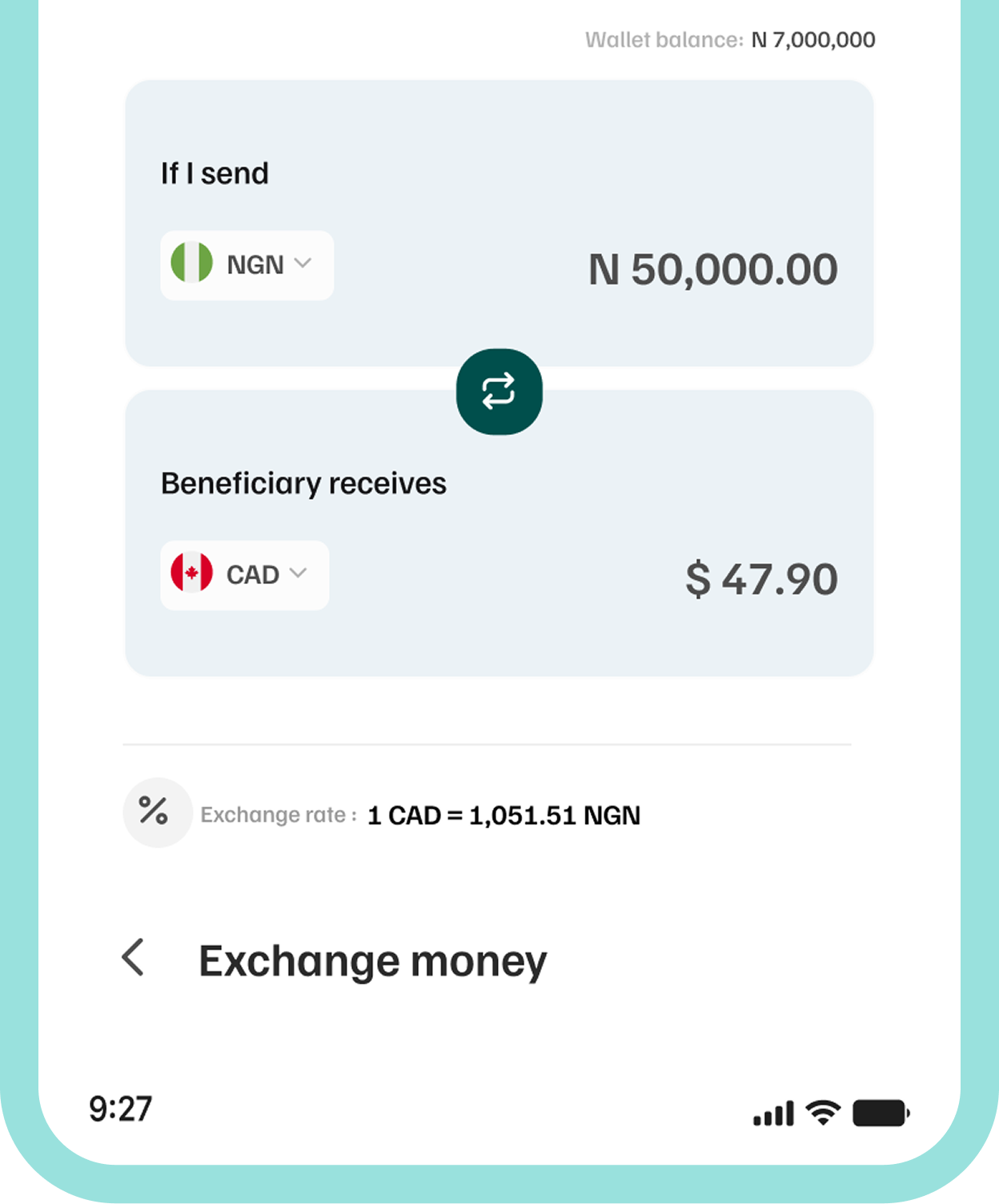 Cross-border transfers interface